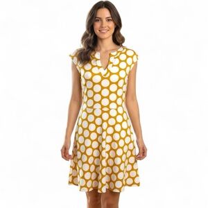 New York & Company Women’s Size S Yellow Gold White Polka Dot Dress with Pockets